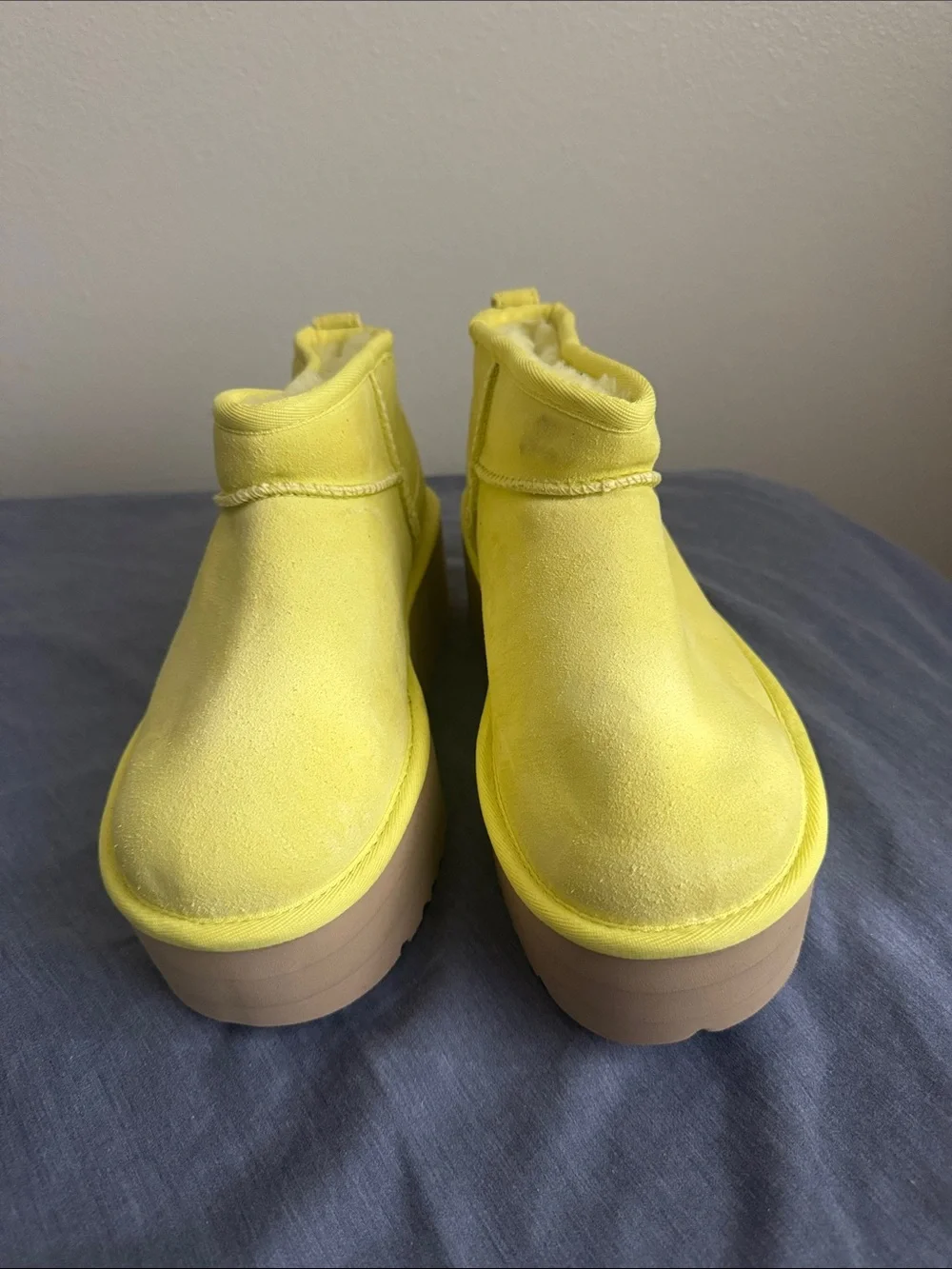 UGG Ultra Mini Platform Classic Yellow Platform Suede Shearling Boots